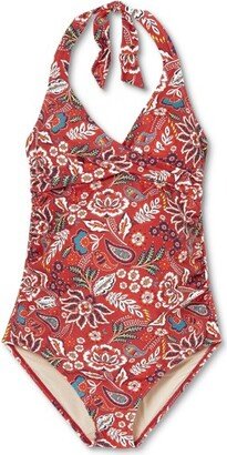 Wrap Front Halter One Piece Maternity Swimsuit - Isabel Maternity by Ingrid & Isabel™ Red Floral