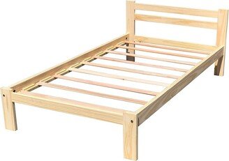 Twin size Unfinished Solid Pine Wood Platform Bed Frame with Slatted Headboard