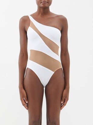 Snake One-shoulder Mesh-insert Swimsuit