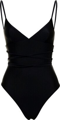 Woman' Plunge Stretch Fabric One-piece Swimsut With Crossed Laces