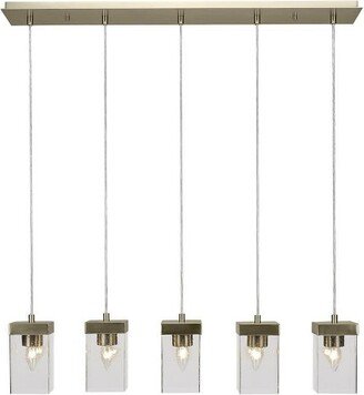 Nouvelle 5 - Light Chandelier , New Aged Brass with 4 Square Clear Bubble Shade