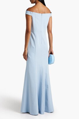 Off-the-shoulder appliquéd crepe gown