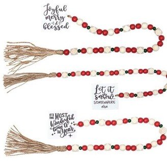 Lg Winter Phrases Tassel Garland w/Red/Grn Beads 3 Asstd. - 22 long.