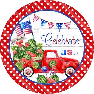 4Th Of July - Patriotic Sign Stars & Stripes Red Truck United States Metal