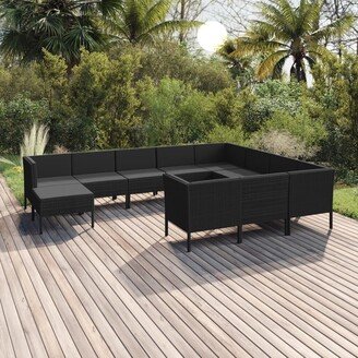 11 Piece Patio Lounge Set with Cushions Poly Rattan Black-AL