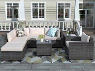 Aoolive 8 Piece Rattan Sectional Seating Group with Cushions, Patio Furniture Sets, Outdoor Wicker Sectional Sofa Set with Coffee Table