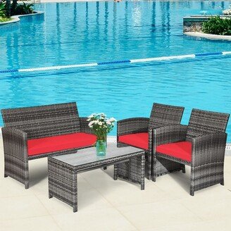 Tangkula 4-Piece Outdoor Patio Furniture Set Rattan Wicker Conversation Sofa Set