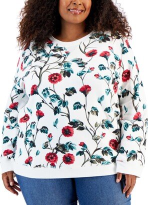 Plus Size Garden Print Sweatshirt, Created for Macy's - Winter/New Red Amore