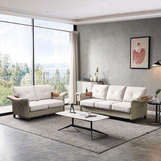 EHEK Living Room sofa set, Linen Fabric Faux Leather sofa with Wood Leg, 2 and 3 Sectional sofa