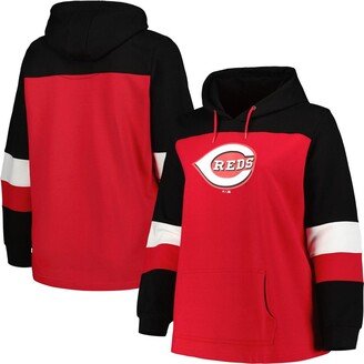 Women's Red Cincinnati Reds Plus Size Colorblock Pullover Hoodie