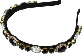 Unique Bargains Women's Bling Rhinestone Flannel Headband 5.51x0.79 1Pc Black