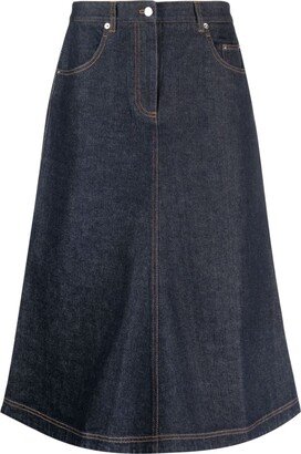 A-line denim midi skirt