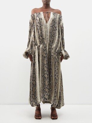 Cole Balloon-sleeve Snake-print Maxi Dress