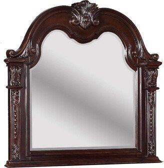 Traditional Wooden Crown Top Mirror with Intricate Carving, Brown