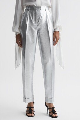 Tapered Metallic Trousers With Turn-Ups