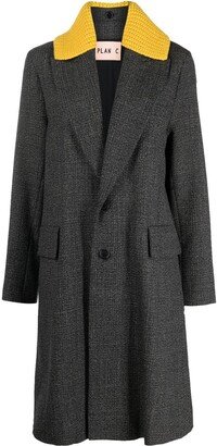 Rib-Knit Collar Single-Breasted Coat