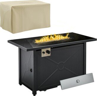 Outdoor Propane Gas Fire Pit Table w/ Rain Cover, 50000 BTU