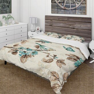 Designart 'Beige Bird Wings III' Cottage Bedding Set - Duvet Cover & Shams