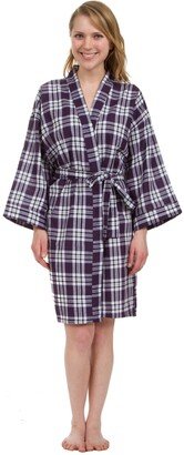 Leisureland Women's Knee Length Purple Plaid Robe