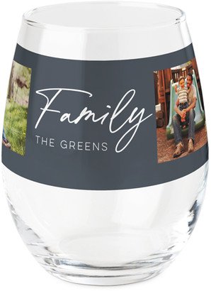 Stemless Wine Glasses: Family Collage Printed Wine Glass, Printed Wine, Set Of 1, Gray