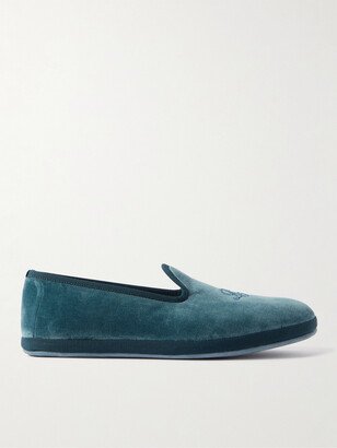 Venice Grosgrain-Trimmed Embroidered Velvet Slippers