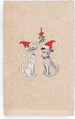 Cat & Dog Mistletoe Embroidered Cotton Hand Towel