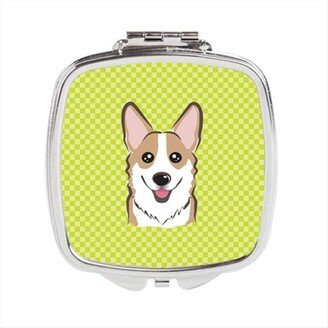 BB1315SCM Checkerboard Lime Green Corgi Compact Mirror, 2.75 x 3 x .3 In.