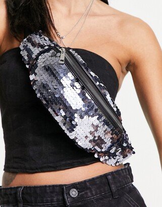 sequin fanny pack in silver