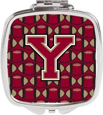 CJ1078-YSCM Letter Y Football Garnet & Gold Compact Mirror