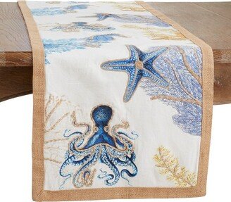 Saro Lifestyle Saro Lifestyle Dining Table Runner With Sea Life Design, Navy Blue, 16x72