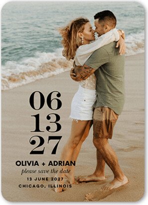 Save The Date Cards: Row Of Time Save The Date, White, 5X7, Matte, Signature Smooth Cardstock, Rounded