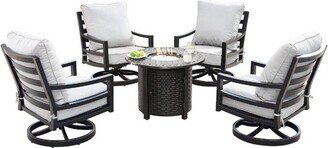 Oakland Living 5pc Aluminum Outdoor Patio Fire Pit Dining Set with 34