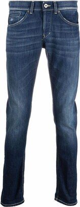 Blue Cotton Blend Mid-rise Slim-fit Jeans