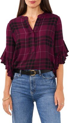 Plaid Ruffle Sleeve Blouse