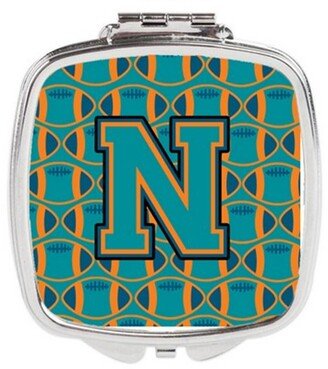 CJ1063-NSCM Letter N Football Aqua, Orange & Marine Blue Compact Mirror