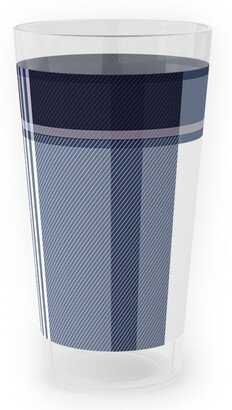 Outdoor Pint Glasses: Navy Blue Plaid Outdoor Pint Glass, Blue