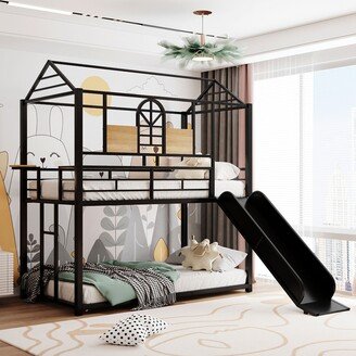 Nestfair Twin Over Twin Metal Bunk Bed with Slide