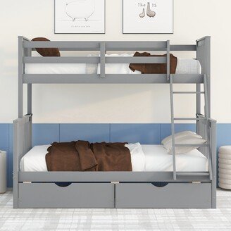 GREATPLANINC Wooden Twin Over Full Bunk Bed with Storage, Can be Divided into 2 Bed