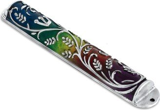 Nature-Inspired Modern & Colorful Mezuzah Case Silver Look - Weather Resistant Jewish Housewarming Gift