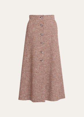 Tweed Button-Front Midi Skirt