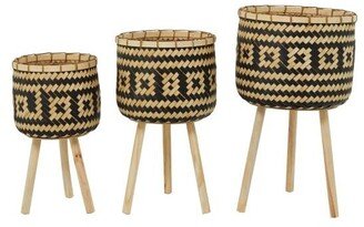 Bamboo Bohemian Planters with Stand, Set of 3