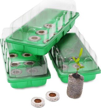 Window Garden Mini Greenhouse Seed Starter Kit - Reusable Plastic Indoor Seed Starter Tray with Dome and Seed Starter Soil Pods for (3-Pack Windowsill