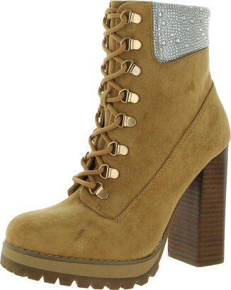 Train-R Womens Faux Suede Rhinestone Combat & Lace-up Boots