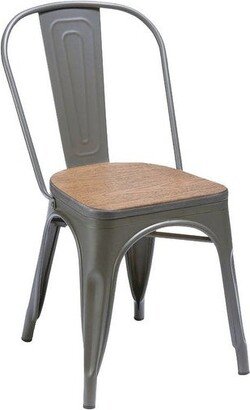 Metal Dining Chair with Wood Seat, Natural Set of 4