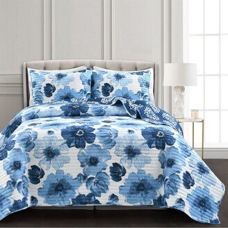 Leah 3 Piece Quilt Set, Full/Queen - Navy, White