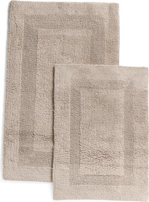 Set Of 2 Soft Cotton Stripe Reversible Bathmats