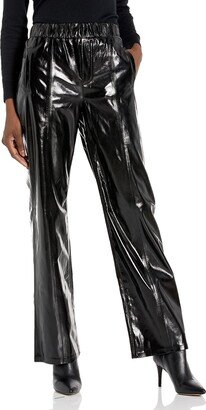 Womens Vegan Leather with Elastic Waistband Pants