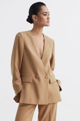 Collarless Double Breasted Suit Blazer-AA