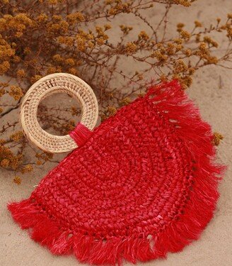 BRUNNA CO WARRIOR Raffia Straw Bag In Red