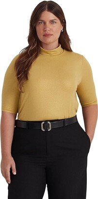 Plus Size Metallic Stretch Jersey Turtleneck (Gold) Women's Clothing